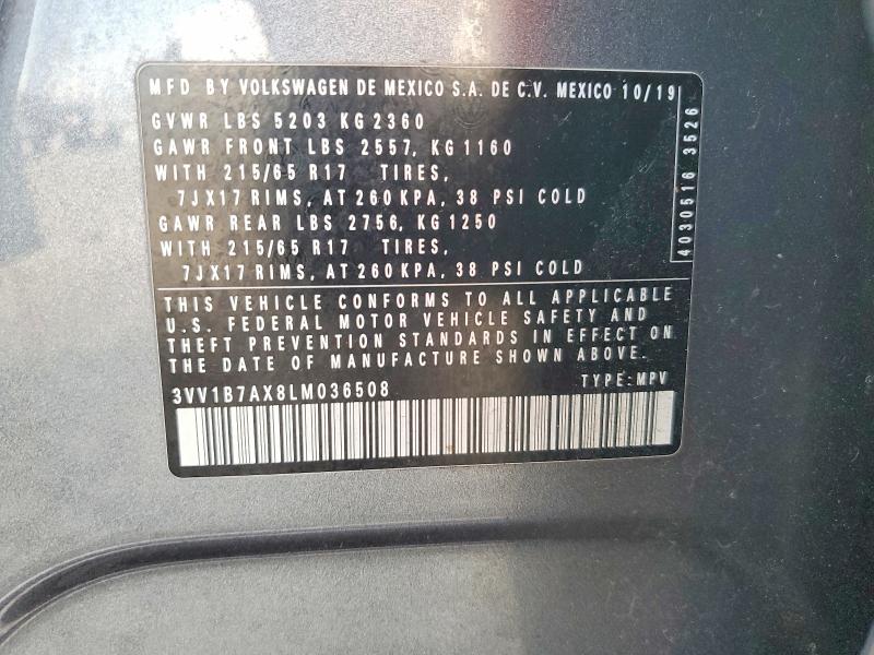 Aukcja sprzedaży 2020 Volkswagen Tiguan, vin: 3VV1B7AX8LM036508, numer aukcji: 76948725