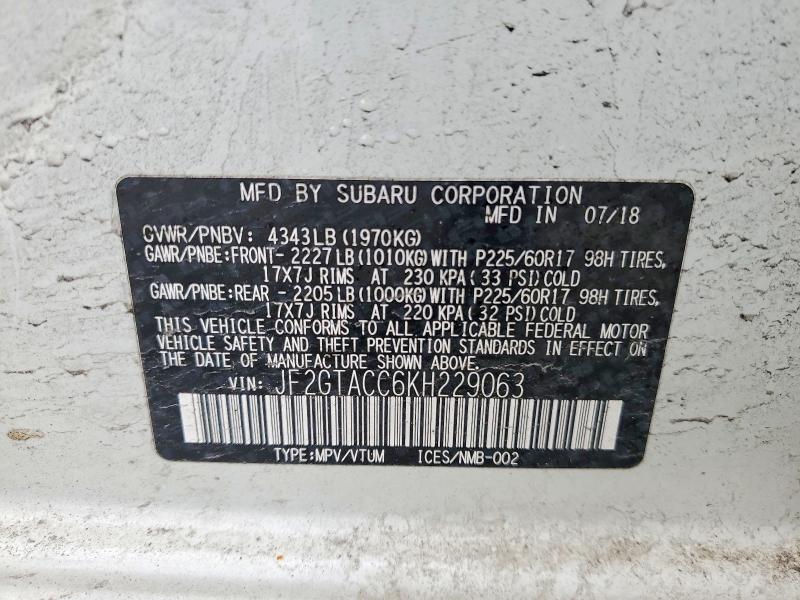 Продажа на аукционе авто 2019 Subaru Crosstrek, vin: JF2GTACC6KH229063, номер лота: 76991165