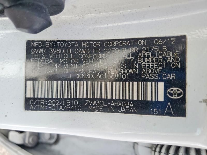 Продаж на аукціоні авто 2012 Toyota Prius, vin: JTDKN3DU6C1568101, номер лоту: 78661545