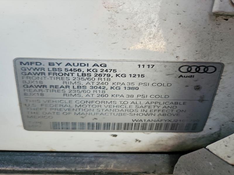 2018 Audi Q5 მანქანა იყიდება აუქციონზე, vin: WA1ANAFYXJ2101720, აუქციონის ნომერი: 75675885