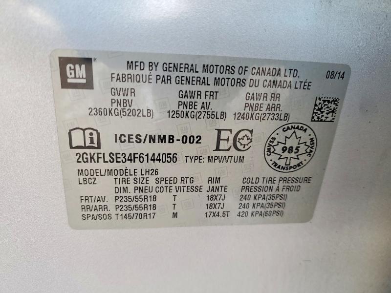 Aukcja sprzedaży 2015 Gmc Terrain, vin: 2GKFLSE34F6144056, numer aukcji: 78493755