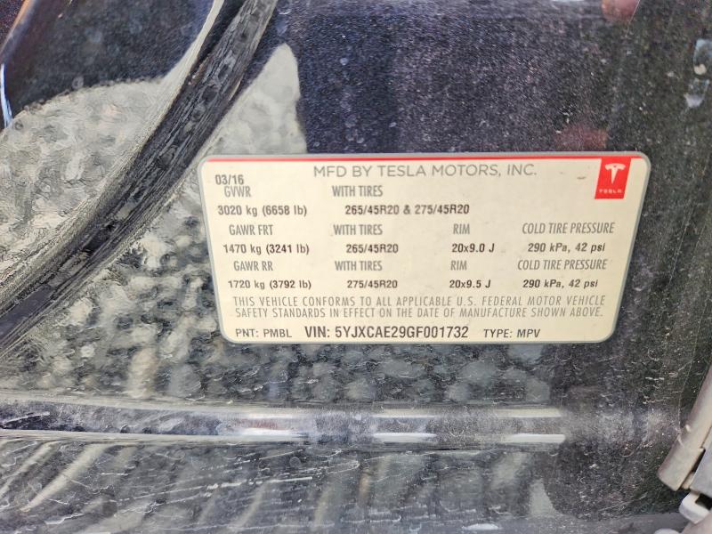 77794265 :رقم المزاد ، 5YJXCAE29GF001732 vin ، 2016 Tesla Model X مزاد بيع