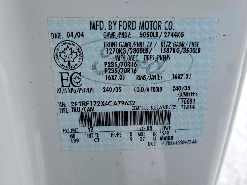 Продаж на аукціоні авто 2004 Ford F-150 Heritage, vin: 2FTRF172X4CA79632, номер лоту: 75201495