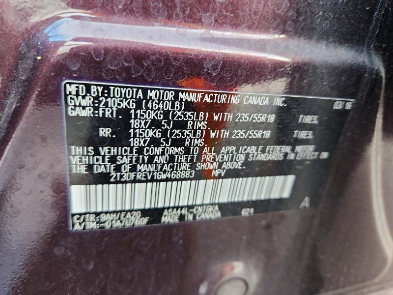 Продаж на аукціоні авто 2016 Toyota Rav4, vin: 2T3DFREV1GW468883, номер лоту: 78071085