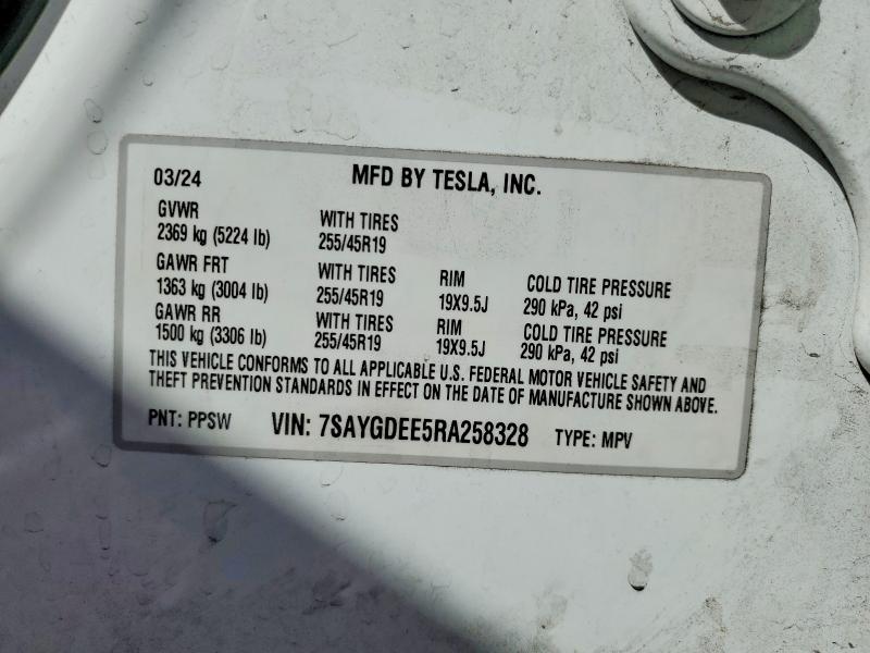 2024 Tesla Model Y მანქანა იყიდება აუქციონზე, vin: 7SAYGDEE5RA258328, აუქციონის ნომერი: 72343415