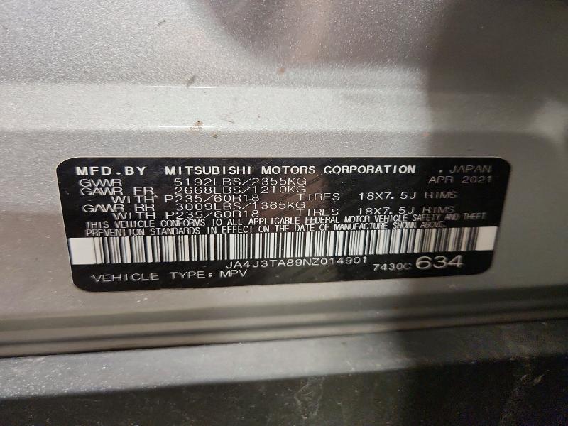 Продаж на аукціоні авто 2022 Mitsubishi Outlander, vin: JA4J3TA89NZ014901, номер лоту: 77986975