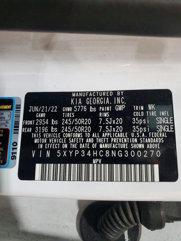 Продажа на аукционе авто 2022 Kia Telluride, vin: 5XYP34HC8NG300270, номер лота: 76351195