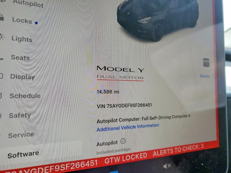 78697595 :رقم المزاد ، 7SAYGDEF9SF266451 vin ، 2025 Tesla Model Y مزاد بيع