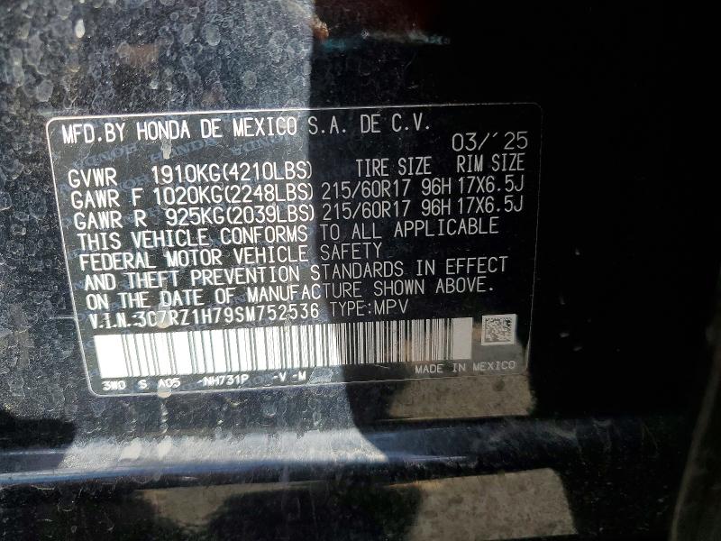 77864705 :رقم المزاد ، 3CZRZ1H79SM752536 vin ، 2025 Honda Hr-v مزاد بيع