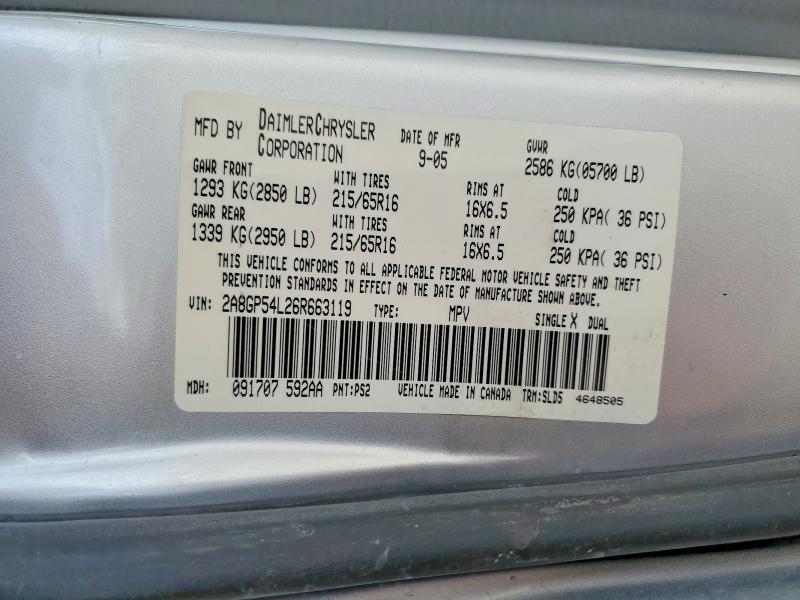 2006 Chrysler Town & Country მანქანა იყიდება აუქციონზე, vin: 2A8GP54L26R663119, აუქციონის ნომერი: 77798635