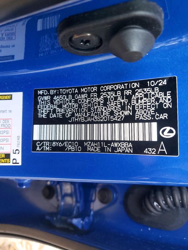 77542705 :رقم المزاد ، JTHYBJAH3S2015427 vin ، 2025 Lexus Ux مزاد بيع
