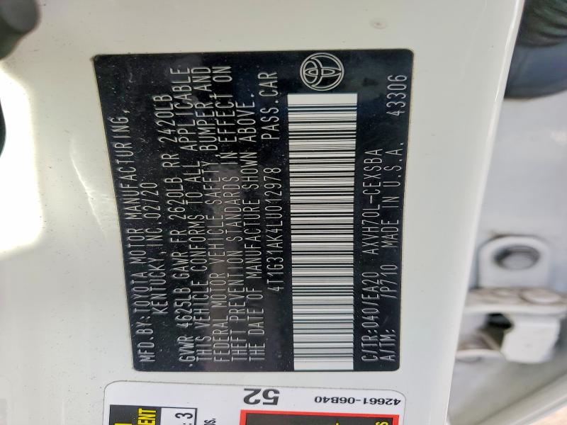 Продаж на аукціоні авто 2020 Toyota Camry, vin: 4T1G31AK4LU012978, номер лоту: 76265635