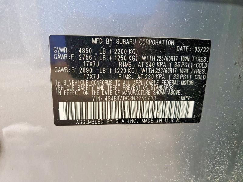 Продажа на аукционе авто 2022 Subaru Outback, vin: 4S4BTADC3N3254703, номер лота: 76010105