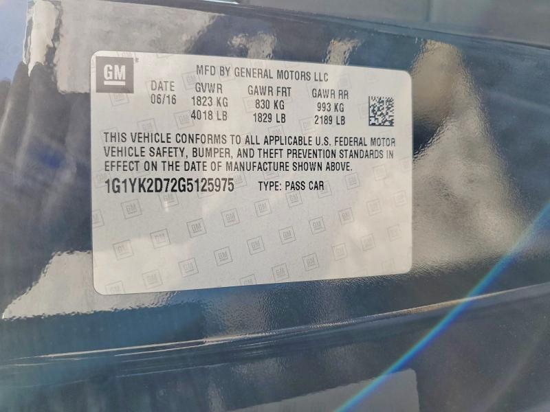 78162255 :رقم المزاد ، 1G1YK2D72G5125975 vin ، 2016 Chevrolet Corvette مزاد بيع
