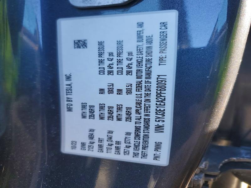 Auction sale of the 2023 Tesla Model 3, vin: 5YJ3E1EA2PF680971, lot number: 75261395