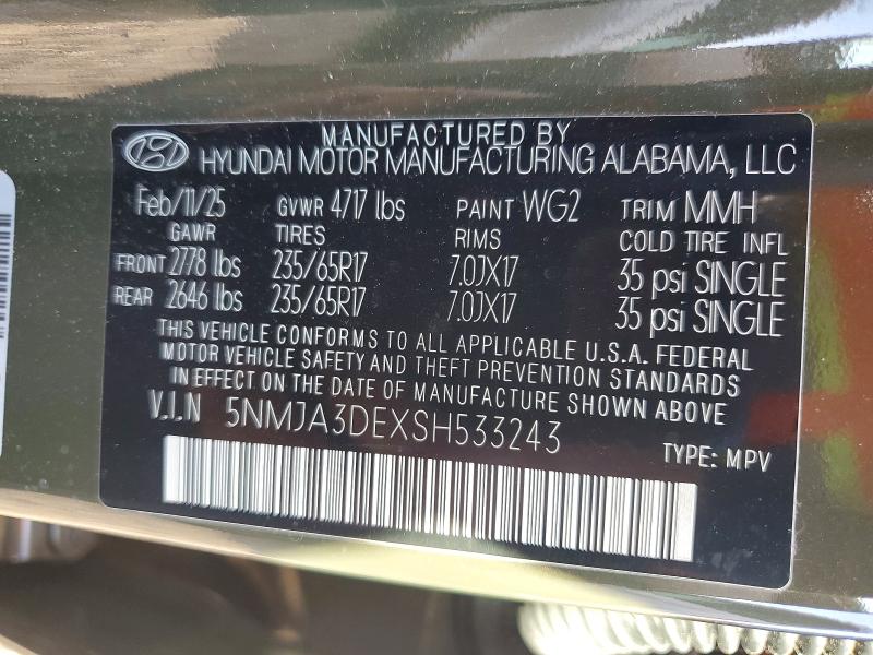 Продаж на аукціоні авто 2025 Hyundai Tucson, vin: 5NMJA3DEXSH533243, номер лоту: 76988155