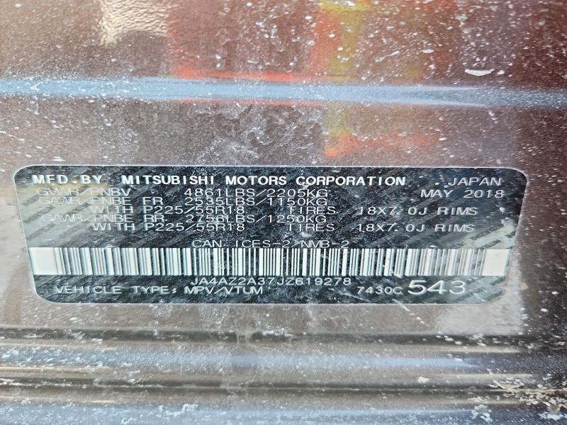 2018 Mitsubishi Outlander მანქანა იყიდება აუქციონზე, vin: JA4AZ2A37JZ619278, აუქციონის ნომერი: 75490155