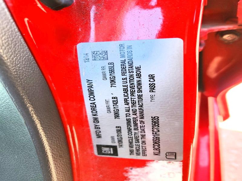 Aukcja sprzedaży 2015 Chevrolet Spark, vin: KL8CD6S91FC735635, numer aukcji: 78882235
