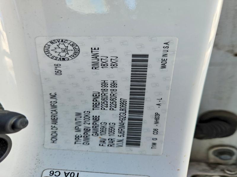 Aukcja sprzedaży 2016 Honda Cr-v, vin: 5J6RM4H92GL806897, numer aukcji: 75946935