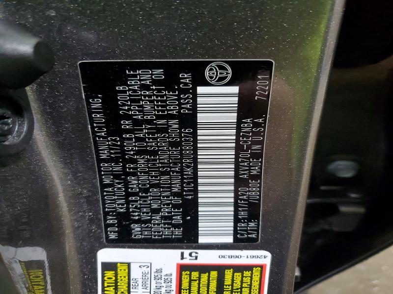 2024 Toyota Camry მანქანა იყიდება აუქციონზე, vin: 4T1C11AK2RU880376, აუქციონის ნომერი: 76516915
