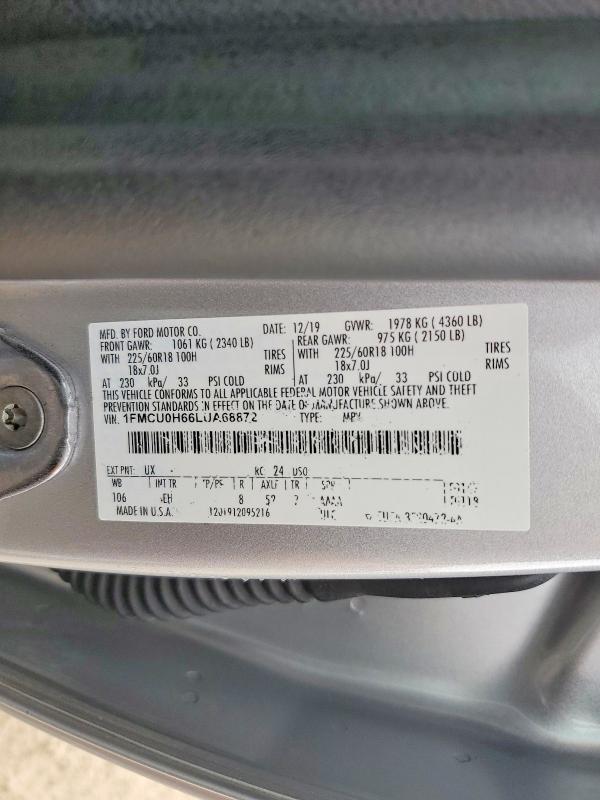 Aukcja sprzedaży 2020 Ford Escape, vin: 1FMCU0H66LUA68872, numer aukcji: 76285445