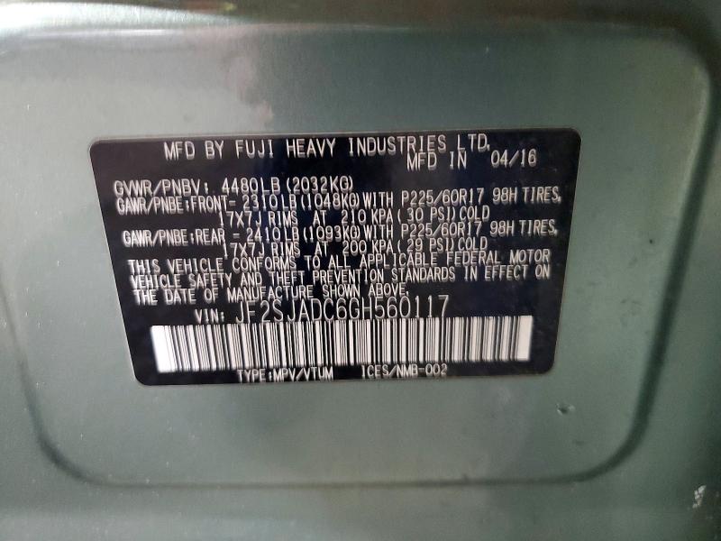 Aukcja sprzedaży 2016 Subaru Forester, vin: JF2SJADC6GH560117, numer aukcji: 76962455