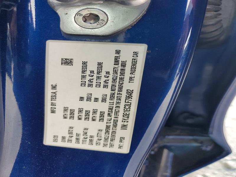 77301515 :رقم المزاد ، 5YJ3E1EC3LF796482 vin ، 2020 Tesla Model 3 مزاد بيع