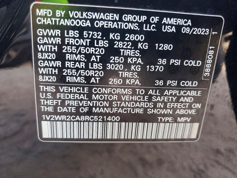 77407565 :رقم المزاد ، 1V2WR2CA8RC521400 vin ، 2024 Volkswagen Atlas مزاد بيع