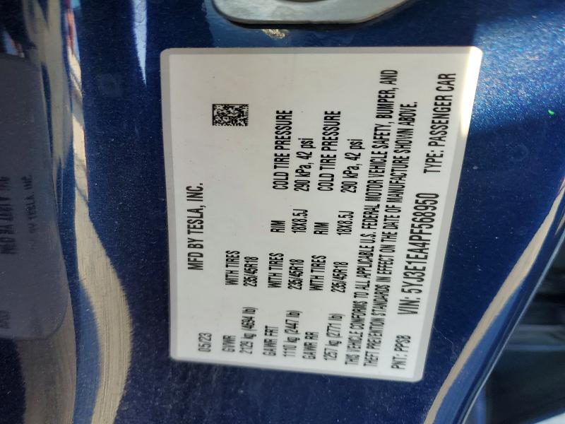 Продажа на аукционе авто 2023 Tesla Model 3, vin: 5YJ3E1EA4PF568950, номер лота: 75392415