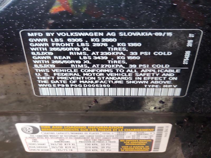 78230455 :رقم المزاد ، WVGEP9BP0GD005360 vin ، 2016 Volkswagen Touareg مزاد بيع