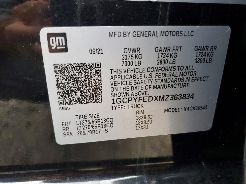 Продажа на аукционе авто 2021 Chevrolet Silverado, vin: 1GCPYFEDXMZ363834, номер лота: 76768815