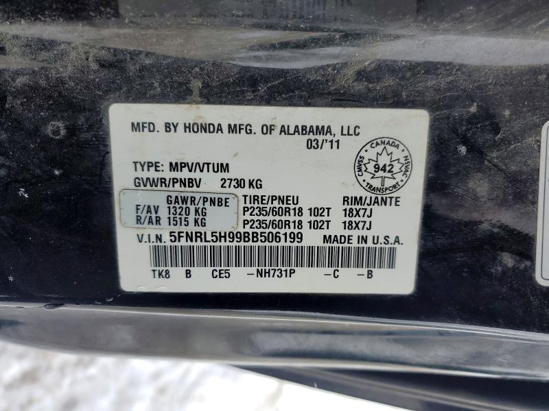 Aukcja sprzedaży 2011 Honda Odyssey, vin: 5FNRL5H99BB506199, numer aukcji: 99142085