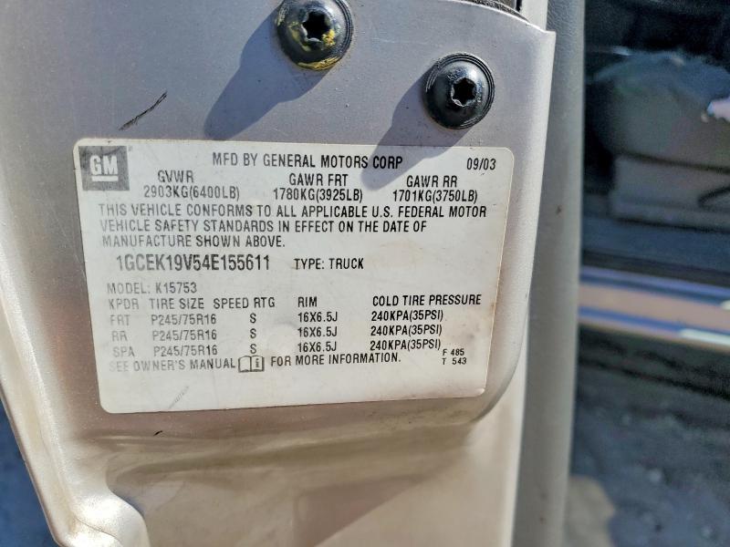 2004 Chevrolet Silverado მანქანა იყიდება აუქციონზე, vin: 1GCEK19V54E155611, აუქციონის ნომერი: 78166835