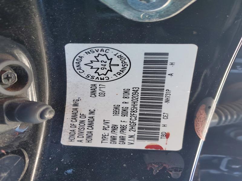 76757295 :رقم المزاد ، 2HGFC2F85HH020943 vin ، 2017 Honda Civic Ex مزاد بيع