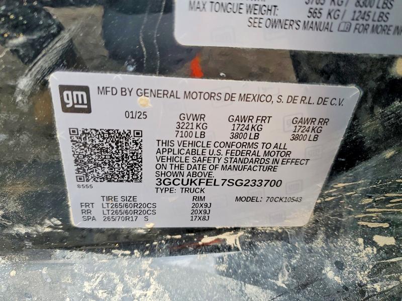Продажа на аукционе авто 2025 Chevrolet Silverado, vin: 3GCUKFEL7SG233700, номер лота: 75733285