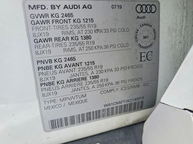 Aukcja sprzedaży 2019 Audi Q5, vin: WA1CNAFY3K2140918, numer aukcji: 76119015