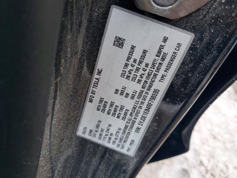 2024 Tesla Model 3 მანქანა იყიდება აუქციონზე, vin: 5YJ3E1EB4RF798595, აუქციონის ნომერი: 74847145