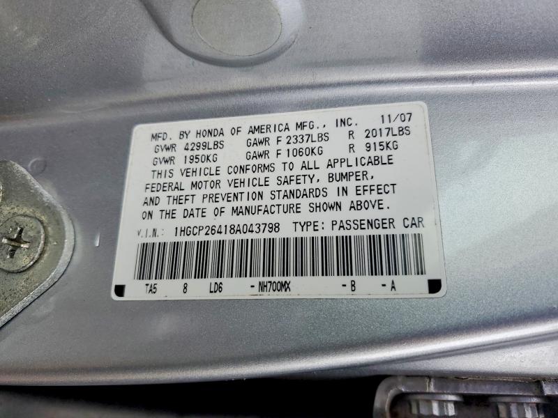 Продаж на аукціоні авто 2008 Honda Accord, vin: 1HGCP26418A043798, номер лоту: 77881785