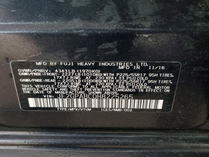 2017 Subaru Crosstrek მანქანა იყიდება აუქციონზე, vin: JF2GPABC0H8225265, აუქციონის ნომერი: 77607975