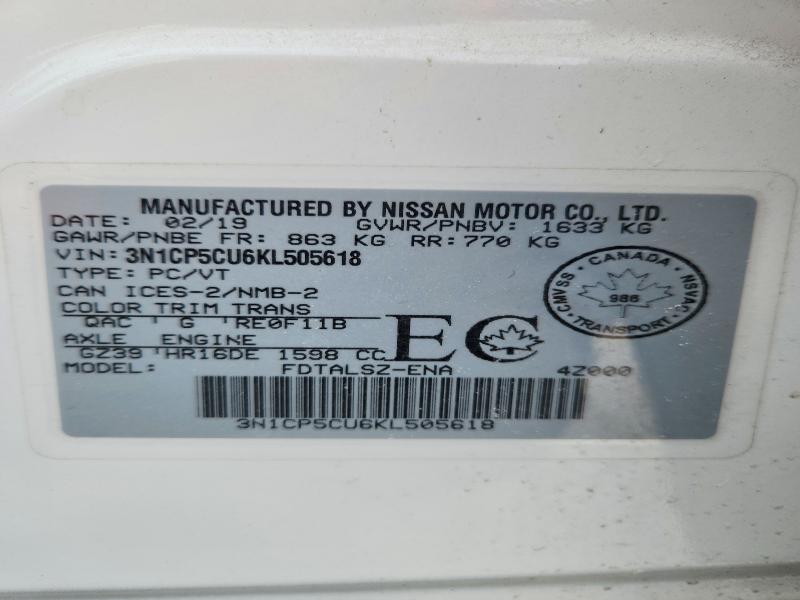 Продаж на аукціоні авто 2019 Nissan Kicks, vin: 3N1CP5CU6KL505618, номер лоту: 75274555