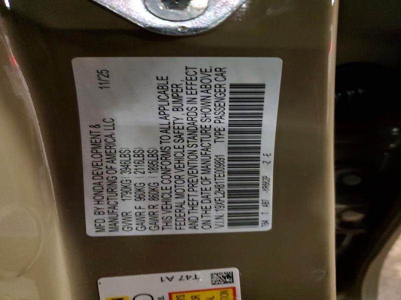 2026 Honda Civic მანქანა იყიდება აუქციონზე, vin: 19XFL2H81TE009891, აუქციონის ნომერი: 78863955