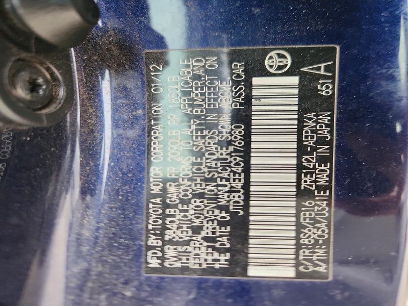 Продаж на аукціоні авто 2012 Toyota Corolla, vin: JTDBU4EE4C9176980, номер лоту: 77433425