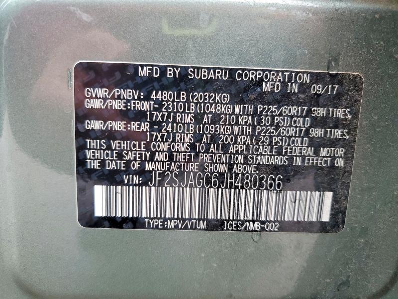 Aukcja sprzedaży 2018 Subaru Forester, vin: JF2SJAGC6JH480366, numer aukcji: 77910725