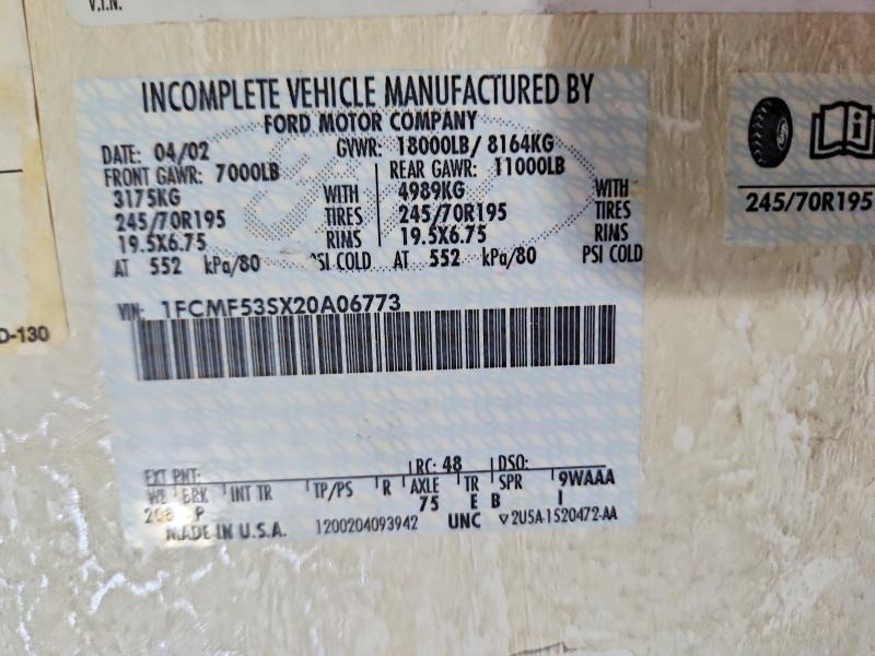 76646175 :رقم المزاد ، 1FCMF53SX20A06773 vin ، 2002 Ford F550 مزاد بيع