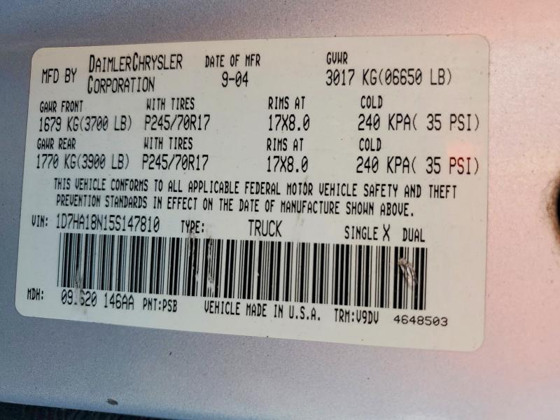 Продаж на аукціоні авто 2005 Dodge Ram 1500, vin: 1D7HA18N15S147810, номер лоту: 78652185