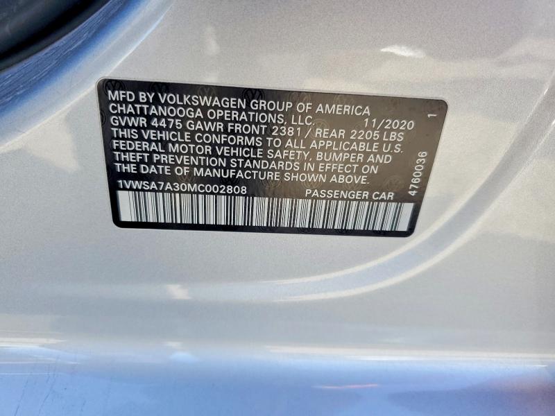 Продаж на аукціоні авто 2021 Volkswagen Passat, vin: 1VWSA7A30MC002808, номер лоту: 49010616