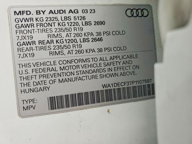 2023 Audi Q3 მანქანა იყიდება აუქციონზე, vin: WA1DECF37P1107597, აუქციონის ნომერი: 79235965