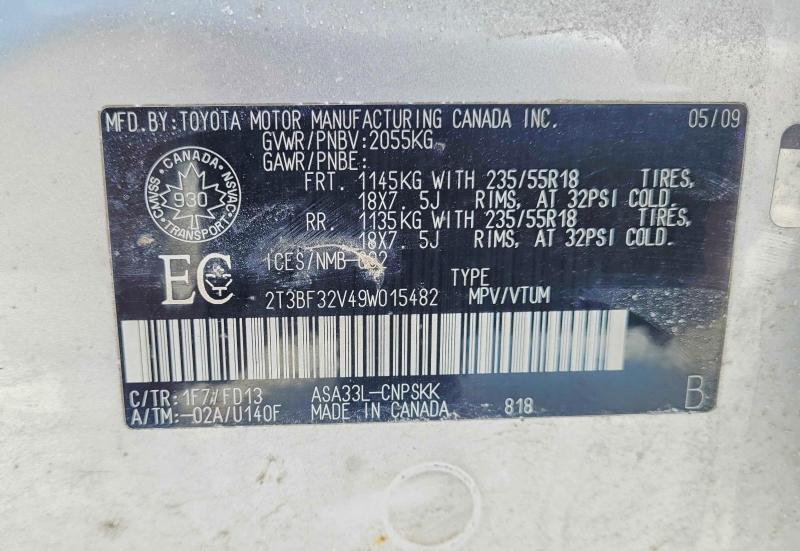 2009 Toyota Rav4 მანქანა იყიდება აუქციონზე, vin: 2T3BF32V49WO15482, აუქციონის ნომერი: 79608175