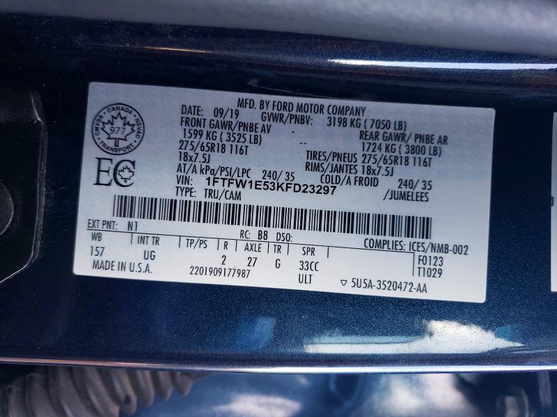 Продажа на аукционе авто 2019 Ford F150, vin: 1FTFW1E53KFD23297, номер лота: 78654475