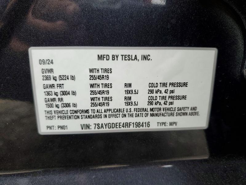 77233935 :رقم المزاد ، 7SAYGDEE4RF198416 vin ، 2024 Tesla Model Y مزاد بيع